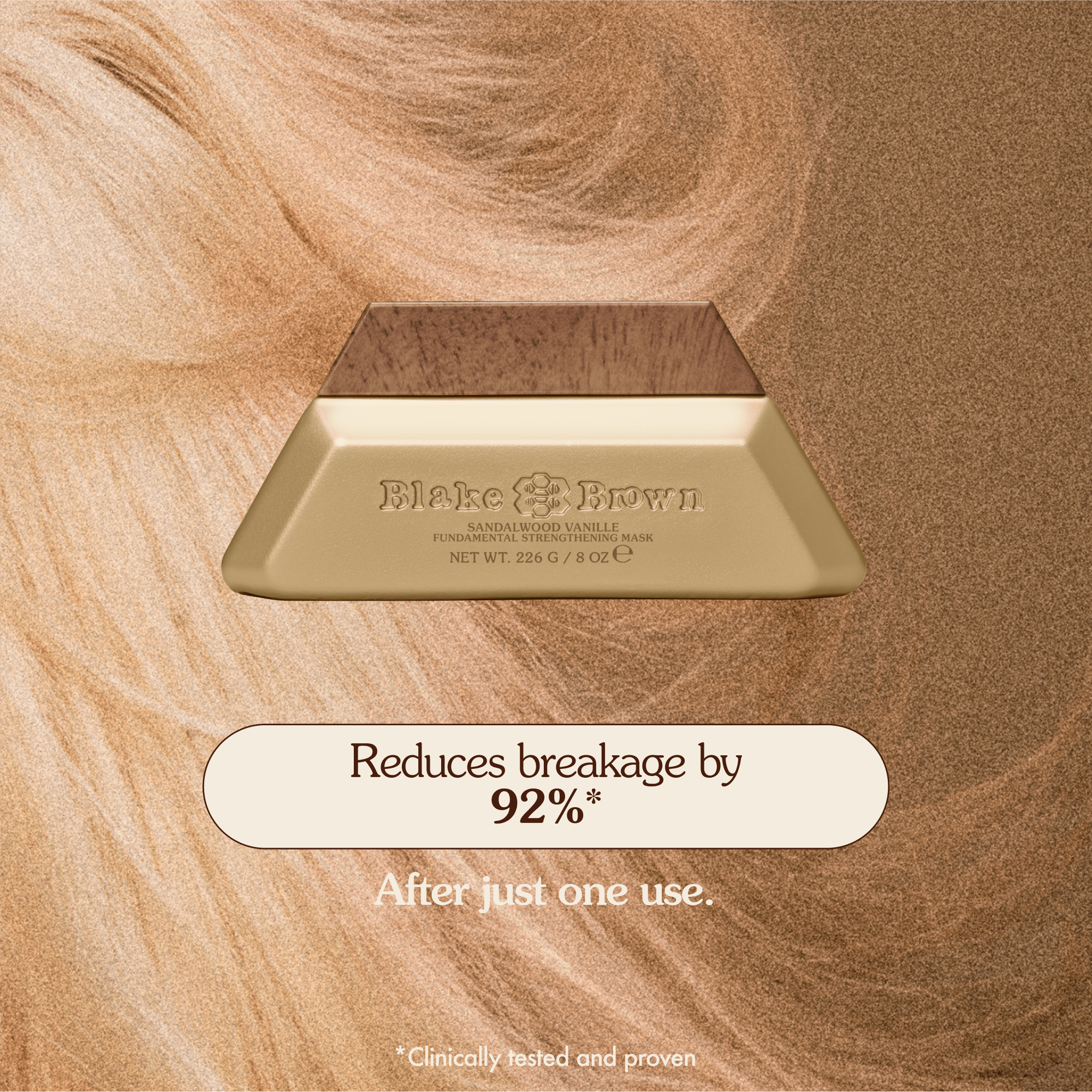 The clinically tested and proven results of Blake Brown Strengthening Hair Mask by Blake Lively, which shows it reduces breakage by more than 10 times after just one use.